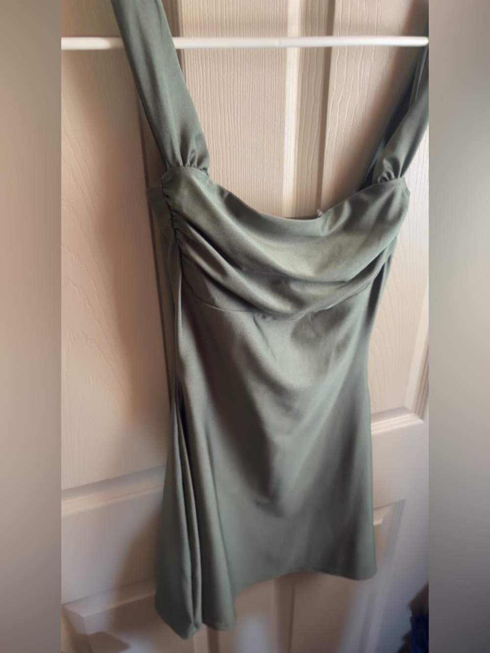 Windsor Sage Green Satin Strapless Cowl Dress